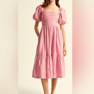 Abercrombie & Fitch Emerson Linen Blend Puff Sleeve Midi Dress
